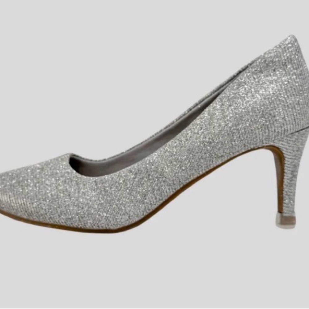 Kelly & Katie Silver Glitter Mid Heel Pump